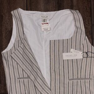 Rachel Zoe Beige and Navy Striped Vest XL